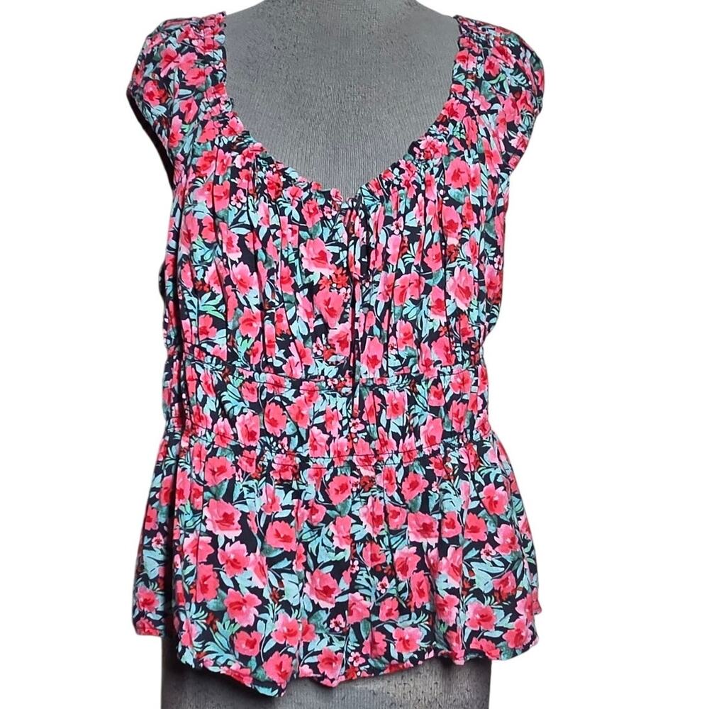 Floral Cotton Blend Blouse Size XL